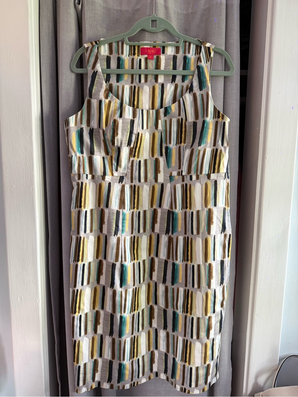 Lavia Sleeveless Shift Dress Abstract Brushstroke Print Multicolor
